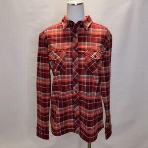 Kuhl Plaid Flannel Shirt Womens Large Red Long Sleeve Button Front Western